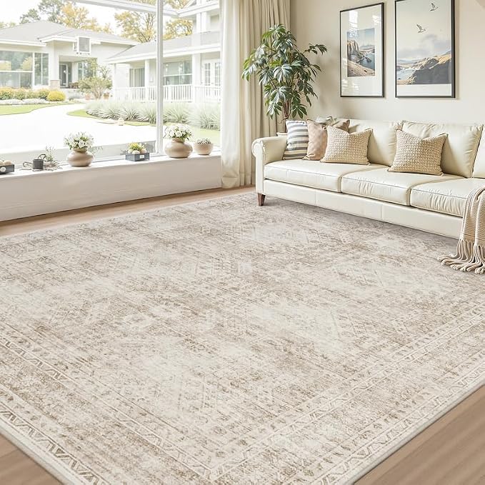 8x10 Area Rugs for Living Room: Vintage Boho Neutral Washable Rug Indoor Soft - Image 9