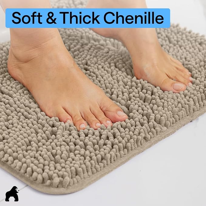 GORILLA GRIP Bath Rug Mat 60x17, Thick Absorbent Chenille, Quick Dry Microfiber - Image 4