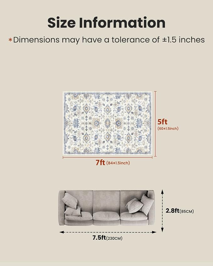 AMADA HOMEFURNISHING 5x7 Area Rugs, Washable Living Room Rug Low-Profile - Image 2