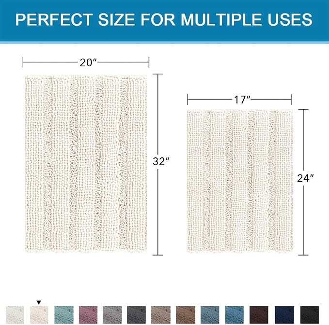 H.VERSAILTEX Ivory Bath Mat Bath Rugs, Extra Thick Striped Bath Rugs - Image 2