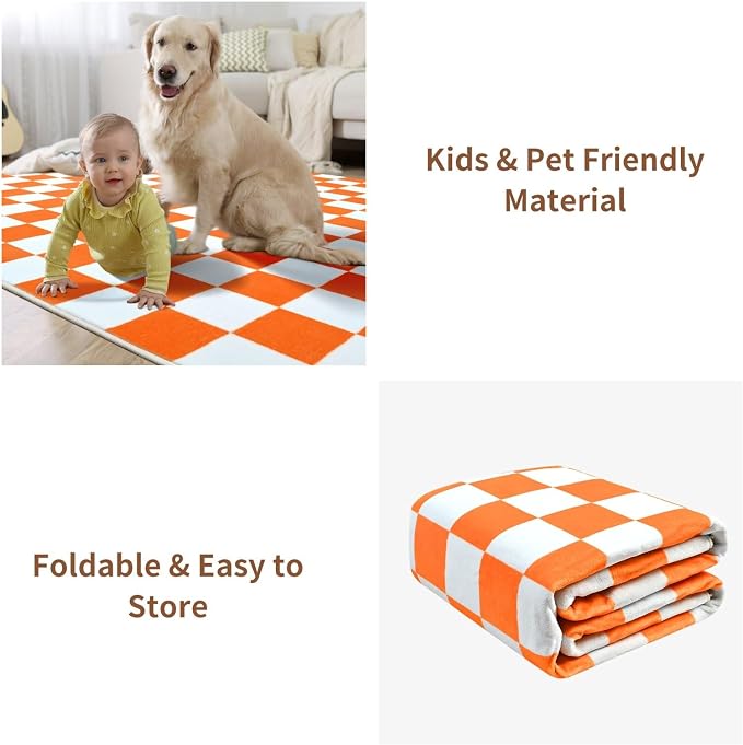 Terrug Orange and White Checkered Area Rug - Image 7