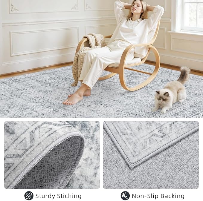 2'6''x8' Hallway Washable Runner Rug: Vintage Boho Neutral Kitchen Rug Soft - Image 6