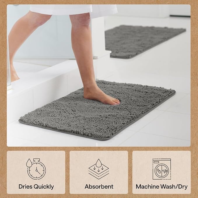 GORILLA GRIP Bath Rug Mat, Thick Soft Absorbent Chenille, Quick Dry Microfiber - Image 7