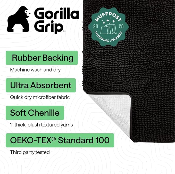 GORILLA GRIP Bath Rug Mat 42x24, Thick Soft Absorbent Chenille, Quick Dry - Image 2
