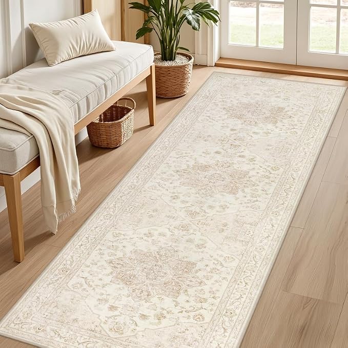 2'6''x8' Hallway Washable Runner Rug: Vintage Boho Neutral Kitchen Rug Soft - Image 2