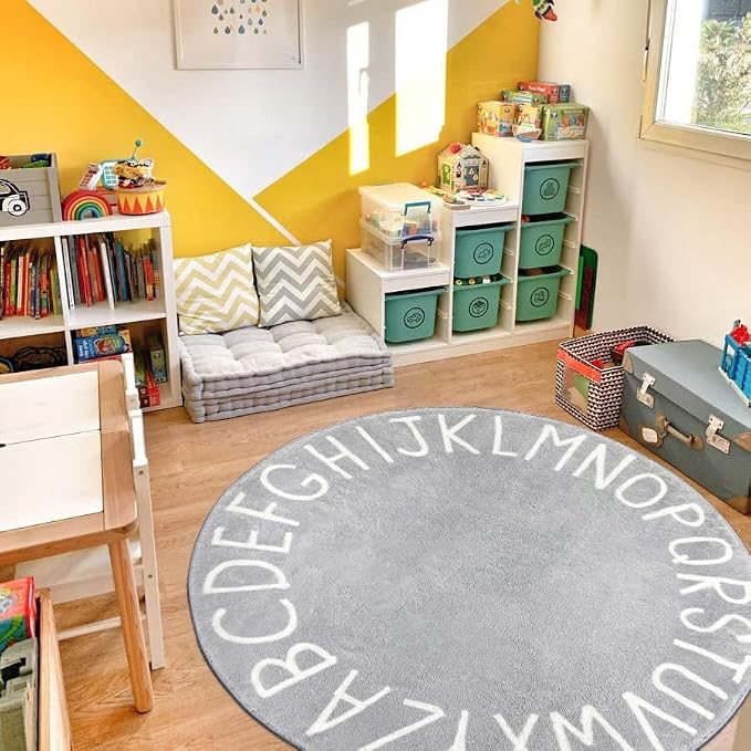 Topotdor Round Kids Play Rug Alphabet Nursery Area Rug Extra Large Soft - Image 2