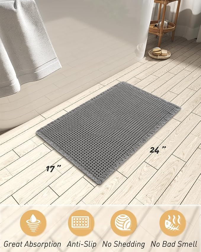AMOAMI Upgraded Waffle Bath Mat, Super Absorbent Non Slip Bath Mats - Image 2
