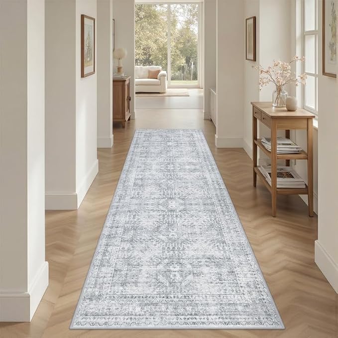 2'6''x8' Hallway Washable Runner Rug: Vintage Boho Neutral Kitchen Rug Soft - Image 8