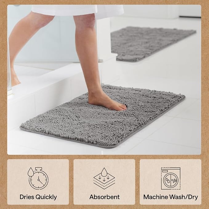 GORILLA GRIP Bath Rug Mat 70x24, Thick Soft Absorbent Chenille, Quick Dry - Image 7