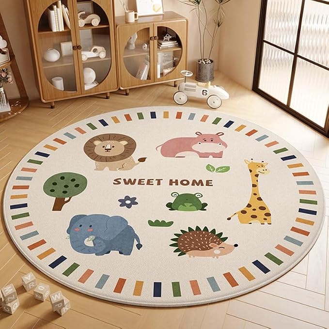 Poowe Kids Play Mat Baby Nursery Rug Round Educational Alphabet Soft Area Rug - Image 3