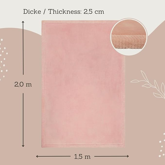 Stylish Coral Velvet Baby Play Mat 60" x 80" Pink – Soft 1" Thick High-Density - Image 3