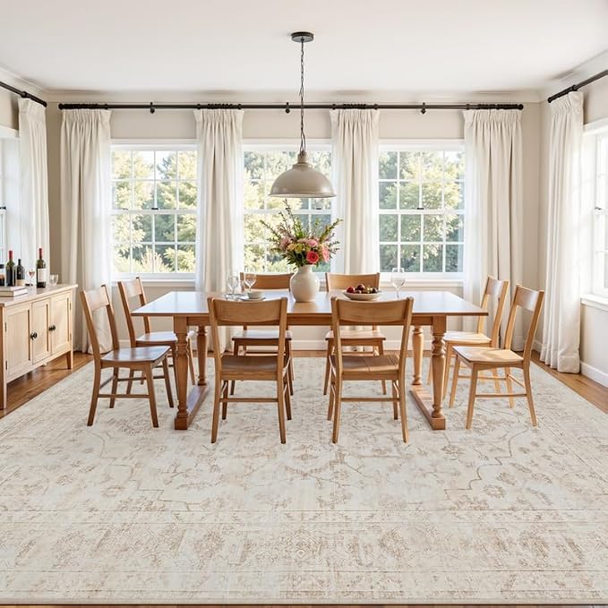 8x10 Area Rugs for Living Room: Vintage Boho Neutral Washable Rug Indoor Soft - Image 3