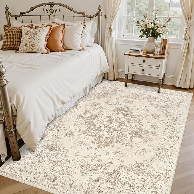 3x5 Area Rugs for Living Room: Vintage Boho Neutral Washable Rug Indoor Soft - Image 2