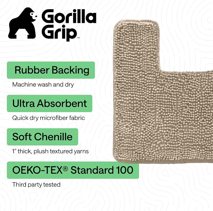 GORILLA GRIP Plush Absorbent Shaggy Chenille Bath Rug Mat - Image 3