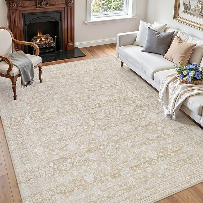 6x9 Area Rugs for Living Room: Vintage Boho Neutral Washable Rug Indoor Soft - Image 3