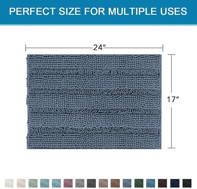 H.VERSAILTEX Bath Mats for Bathroom Non Slip Thick Chenille Striped Bath Rug - Image 2