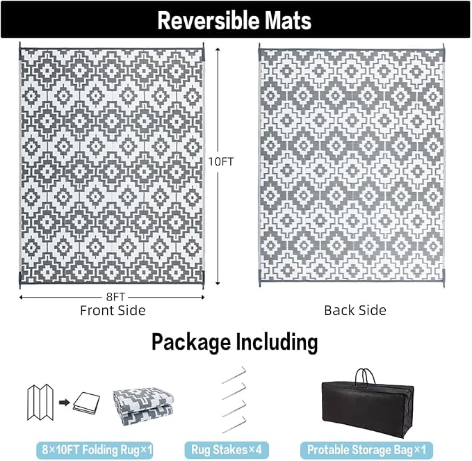 HUGEAR Outdoor Plastic Straw Rug, Waterproof Outdoor Rugs - Image 2