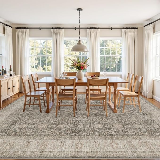 10x14 Area Rug for Living Room: Vintage Boho Neutral Washable Rug Indoor Soft - Image 3