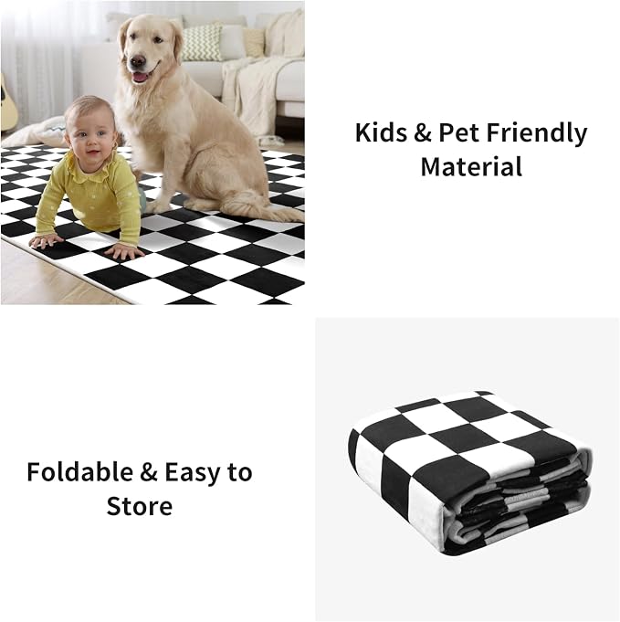 Terrug Black and White Checkered Area Rug - Image 8