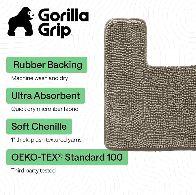 GORILLA GRIP Plush Absorbent Shaggy Chenille Bath Rug Mat - Image 3
