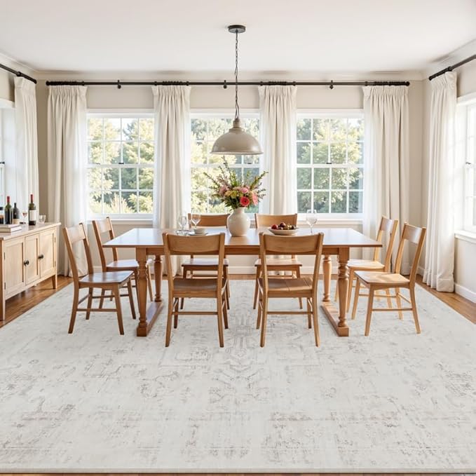 10x14 Area Rug for Living Room: Vintage Boho Neutral Washable Rug Indoor Soft - Image 3