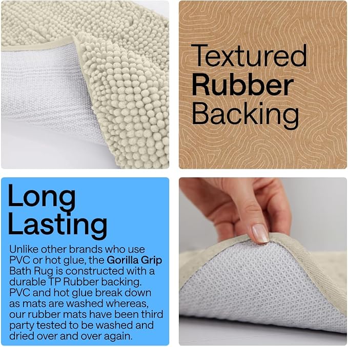 GORILLA GRIP Bath Rug Mat 36x24, Thick Absorbent Chenille, Quick Dry Microfiber - Image 3