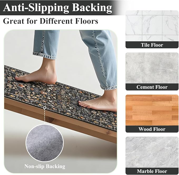 HEBE Washable Hallway Runner Rug 2'x 8' Non Slip Kitchen Rugs Runner, Low Pile - Image 3