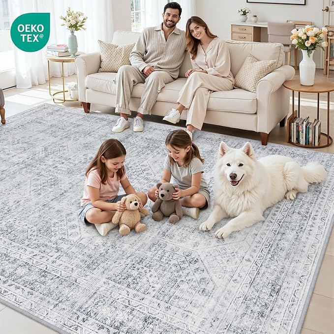 8x10 Area Rugs for Living Room: Vintage Boho Neutral Washable Rug Indoor Soft - Image 7