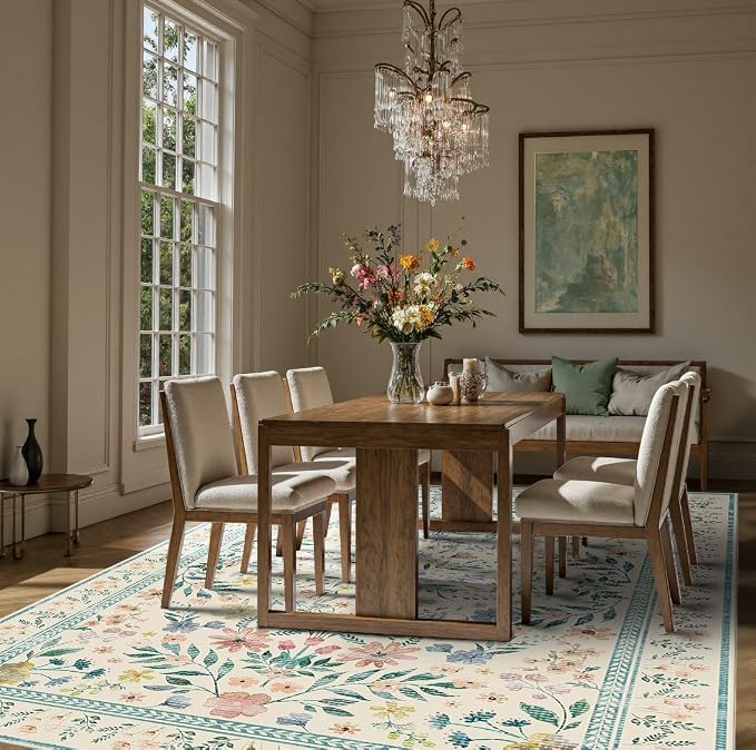 Rugxara Floral Rug for Living Room Bedroom, 8x10 Area Rugs, Large Non Slip Low - Image 3