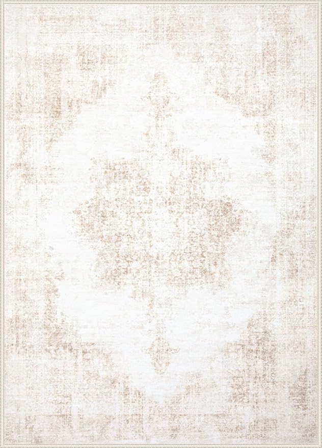 Area Rug 9x12 Vintage Rugs: Large Washable Living Room Rug Retro Medallion - Image 9