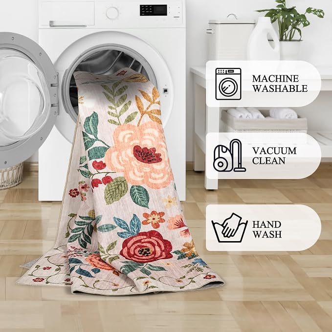 DUKINO 3x10 Runner Rug for Hallway, Washable Kitchen Floral Runner Rug - Image 8