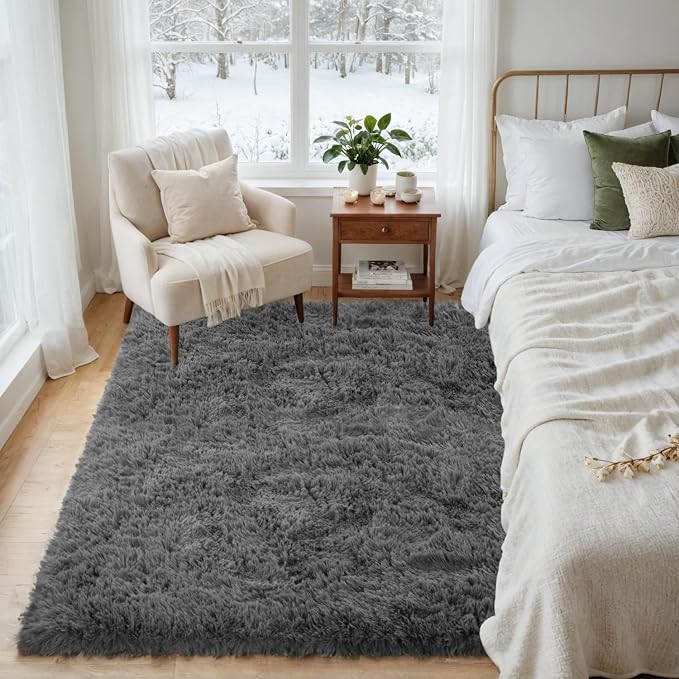 4x6 Area Rugs for Living Room Rug: Soft Fluffy Shag Gray Rugs for Bedroom - Image 9
