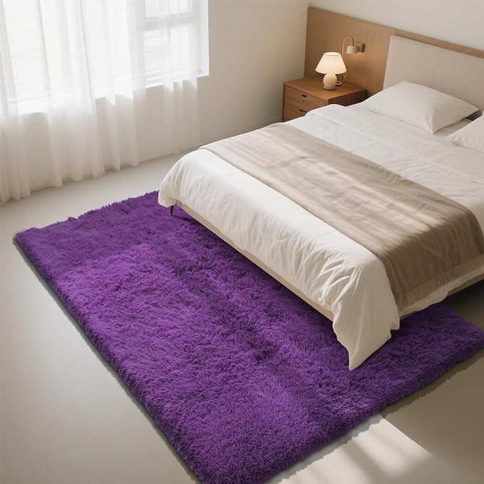 Purple Fluffy Rug Shag Area Rug, 9x12 Area Rugs - Image 3