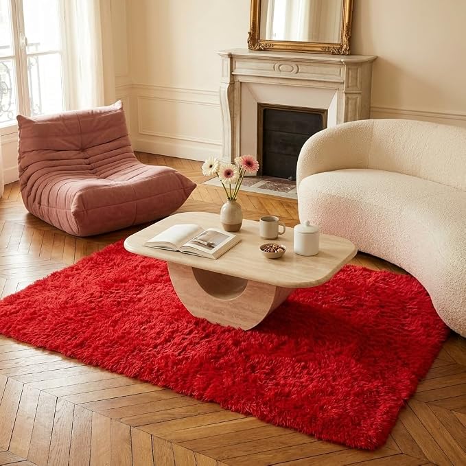 Mugorn Red Rugs for Living Room, 4x6 Large Fluffy Area Rugs for Bedroom - Image 8