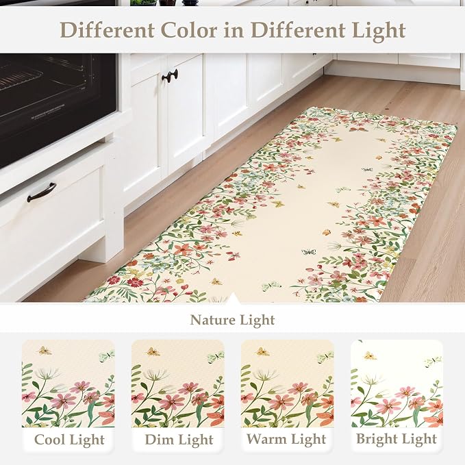 KIMODE Kitchen Mats for Floor Anti Fatigue, Flower Butterfly Kitchen Rugs Sets - Image 9