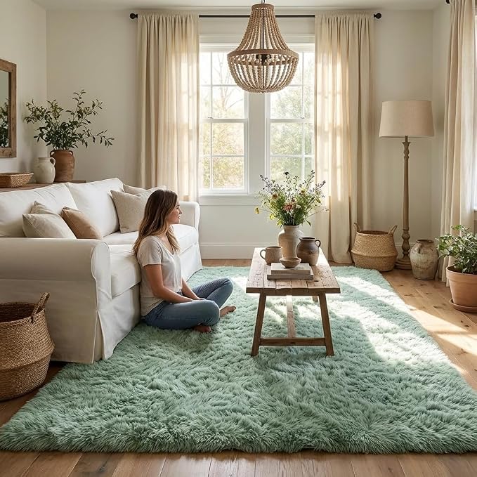 Mugorn Green Rugs for Living Room, 4x6 Feet Large Fluffy Area Rugs for Bedroom - Image 9