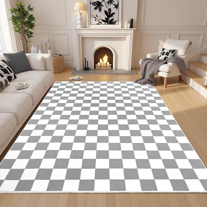 Terrug Grey and White Checkered Rug - Image 3