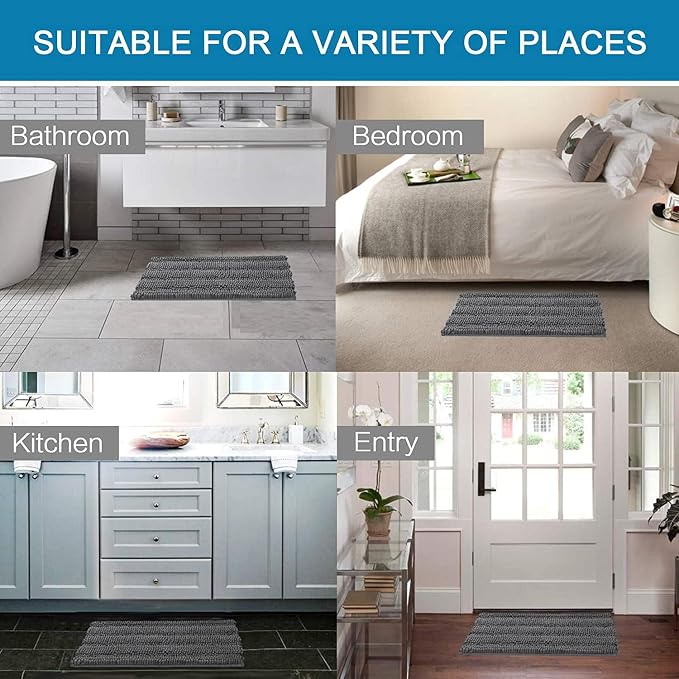 H.VERSAILTEX Grey Bathroom Rug Set Bath Mats, 2 Piece Bath Rugs Non Slip Thick - Image 6