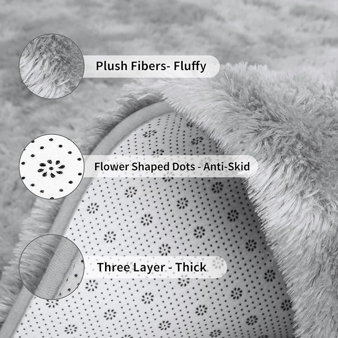 FlyDOIT Large Area Rugs for Living Room, 5x8 Feet Tie-Dyed Light Grey Shaggy - Image 6