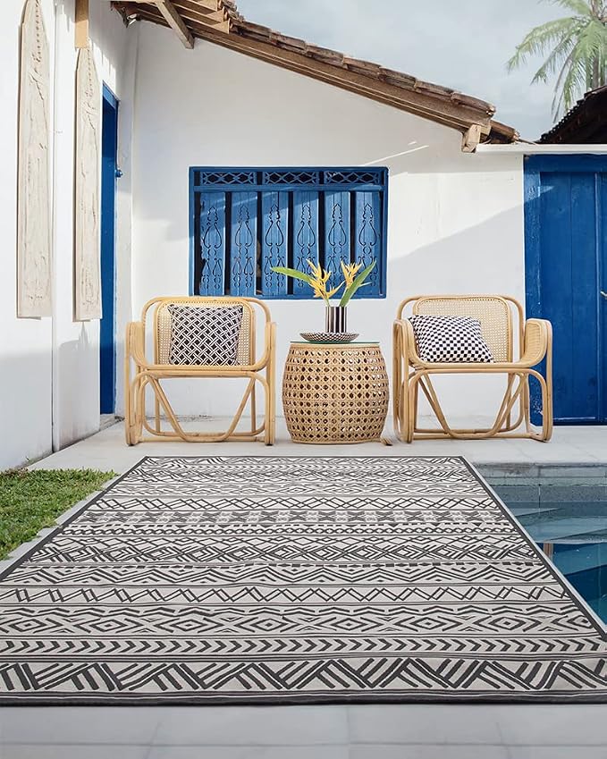 Outdoor Rug Carpet 8x10 ft, Flatweave Textured Outdoor Patio Rug Non Slip - Image 7