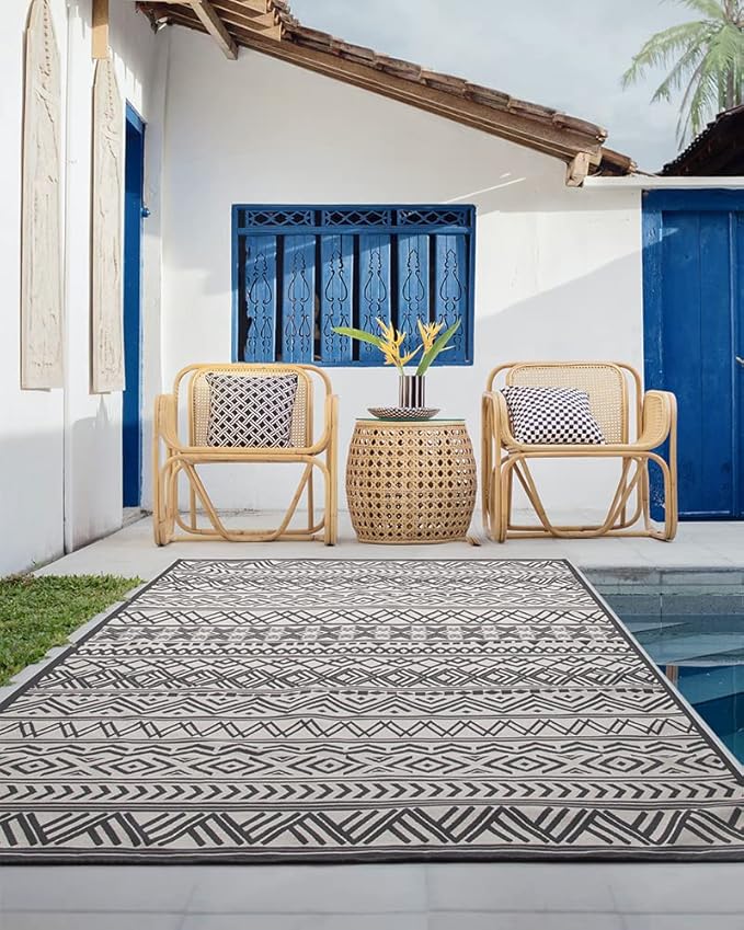 Outdoor Rug Carpet 4x6 ft, Flatweave Textured Outdoor Patio Rug Non Slip Indoor - Image 4