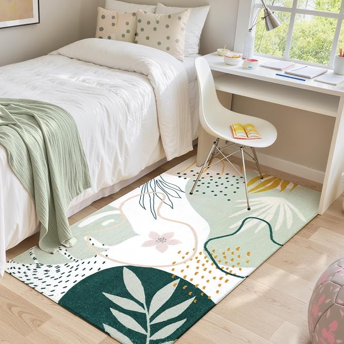Lahome Green Botanical Print Small Throw Rugs Modern Abstract Non-Slip 3x5 - Image 3