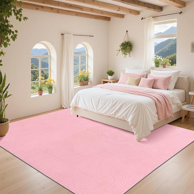 Pauwer Pink Area Rug for Girls Bedroom 8x10 Soft Fluffy Non Slip Machine - Image 7