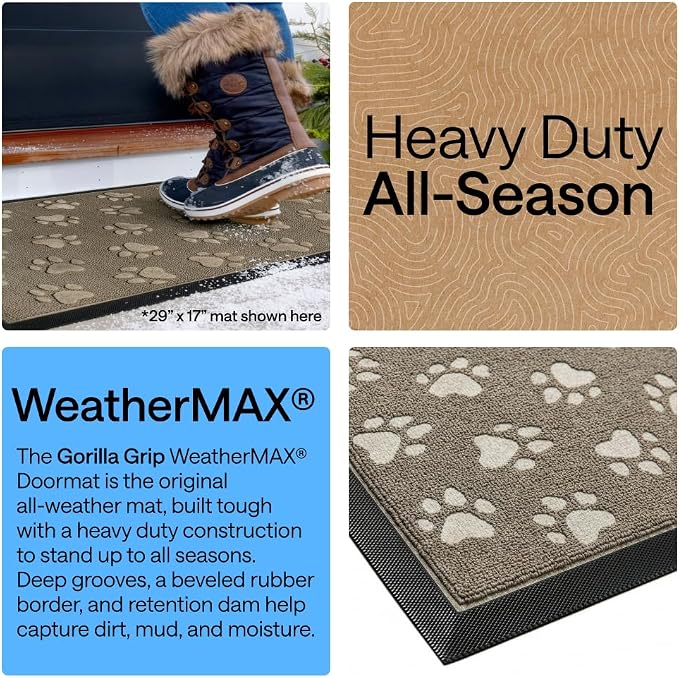 GORILLA GRIP 100% Waterproof All-Season WeatherMAX Doormat US Designed Natural - Image 3