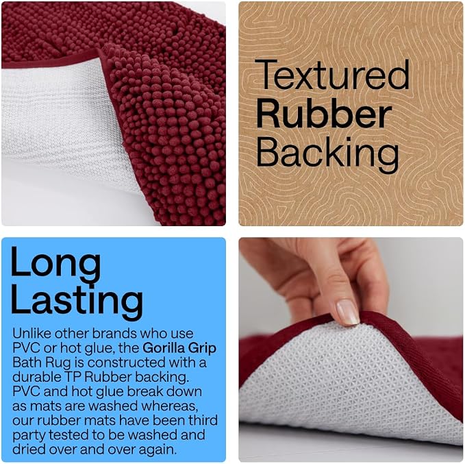 GORILLA GRIP Bath Rug Mat, Thick Soft Absorbent Chenille, Quick Dry Microfiber - Image 3