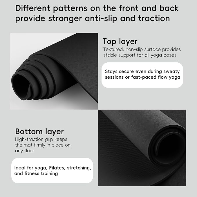 Extra Wide Yoga Mat 72" x 32", 6mm Non Slip TPE Exercise Mat - Image 3