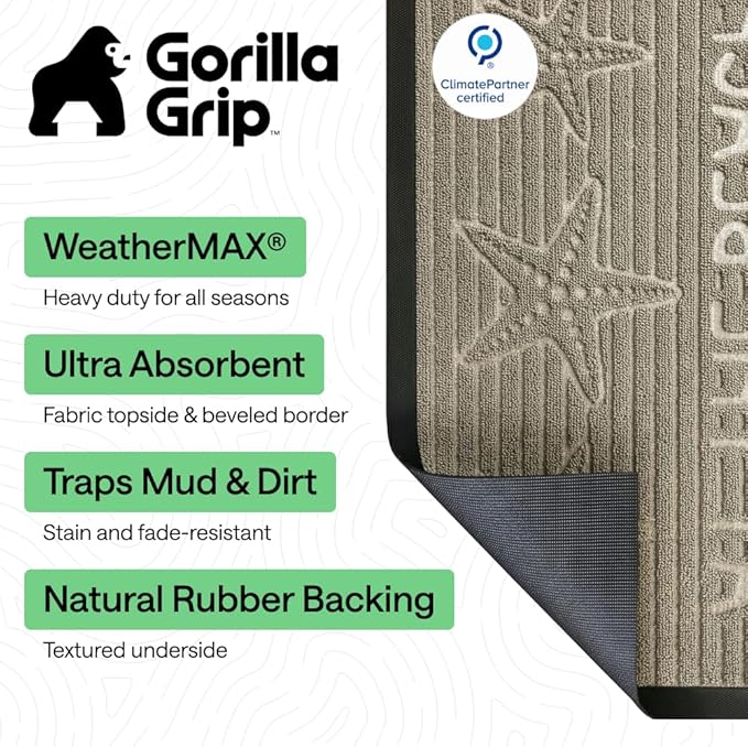 GORILLA GRIP 100% Waterproof All-Season WeatherMAX Doormat US Designed Natural - Image 2