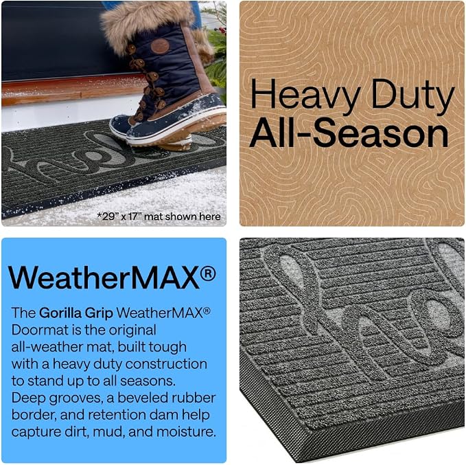 GORILLA GRIP 100% Waterproof All-Season WeatherMAX Doormat, US Designed Natural - Image 3