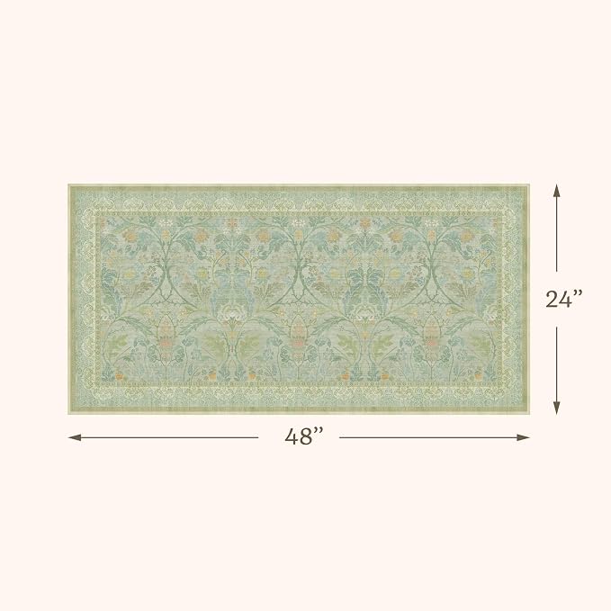 2x4 Small Green Kitchen Rugs Non Slip, Floral & Botanical Shabby Chic Washable - Image 2
