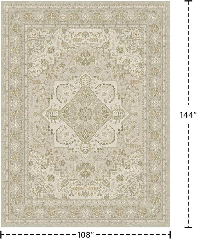 Latte&Fog 9x12 Area Rug for Living Room, Extra Large Vintage Beige Washable Rugs - Image 2